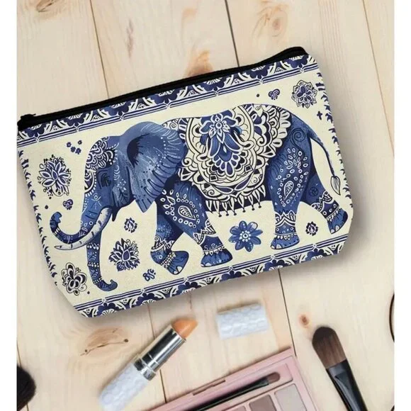 Elephant Print Canvas Makeup Bag, Travel - Picture 4 of 4